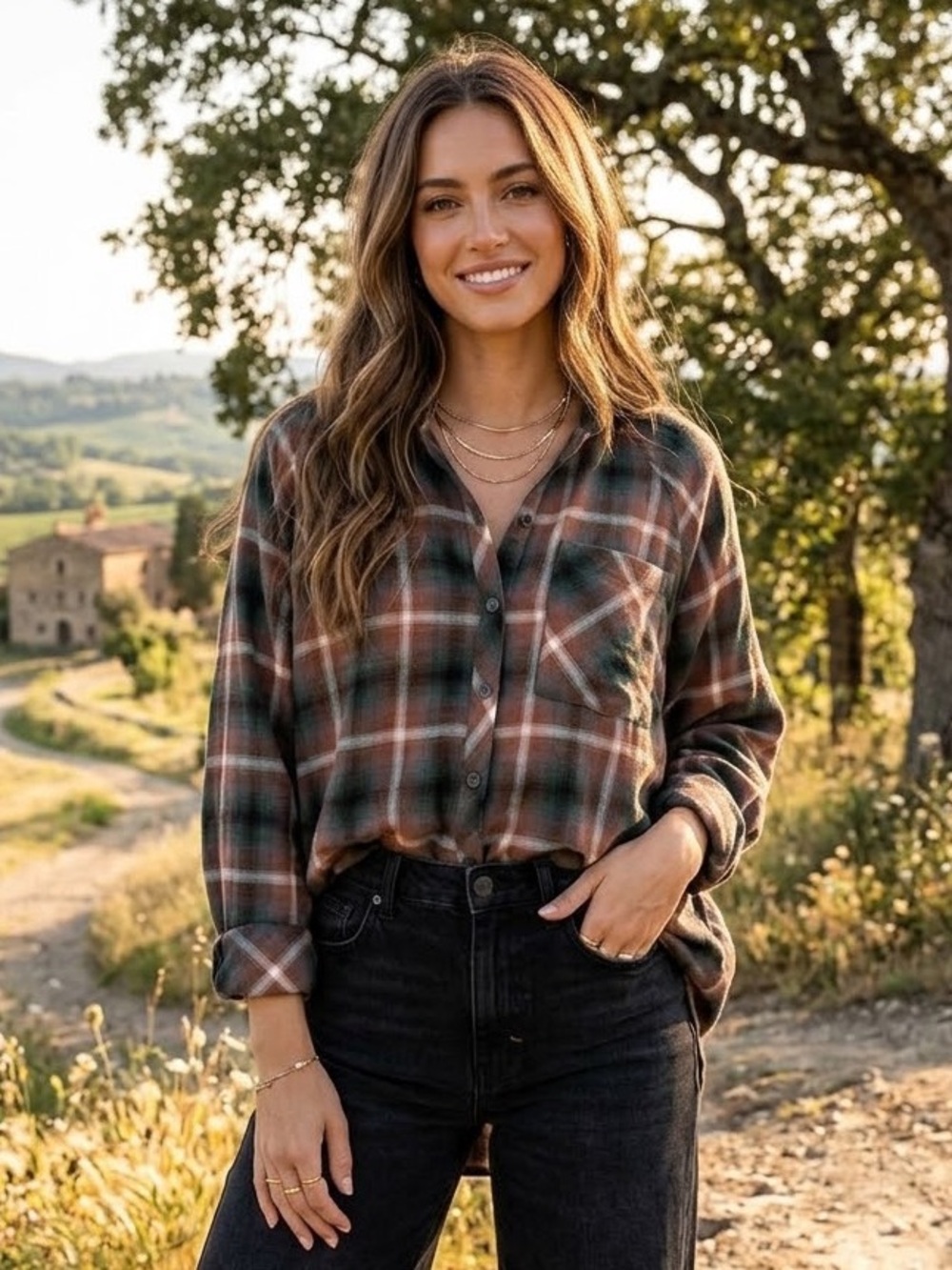 URBAN OUTFITTERS BDG Brown & Green Oversized Plaid Flannel Shirt